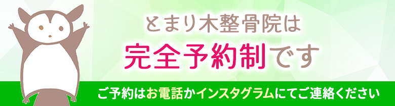 とまり木整骨院整骨院は完全予約制です。
ご予約はお電話かインスタグラムにてご連絡ください。